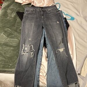 MOTHER Distressed Black Straight Leg Jeans
